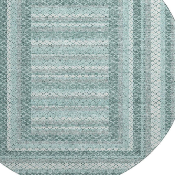 HomeRoots 8' X 10' Teal Ivory Gray Geometric Washable Area Rug - Stain Resistant, UV Protected & Non-Slip! 710889
