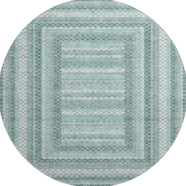 HomeRoots 8' X 10' Teal Ivory Gray Geometric Washable Area Rug - Stain Resistant, UV Protected & Non-Slip! 710889