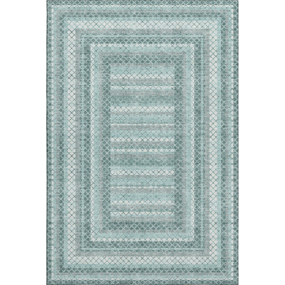 HomeRoots 9' X 12' Teal Ivory and Gray Geometric Washable Area Rug with UV Protection for Stylish Spaces 710890