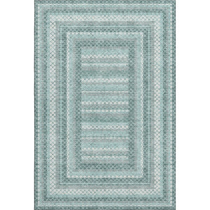 HomeRoots 9' X 12' Teal Ivory and Gray Geometric Washable Area Rug with UV Protection for Stylish Spaces 710890