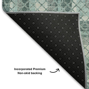 HomeRoots 9' X 12' Teal Ivory and Gray Geometric Washable Area Rug with UV Protection for Stylish Spaces 710890