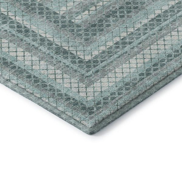 HomeRoots 9' X 12' Teal Ivory and Gray Geometric Washable Area Rug with UV Protection for Stylish Spaces 710890