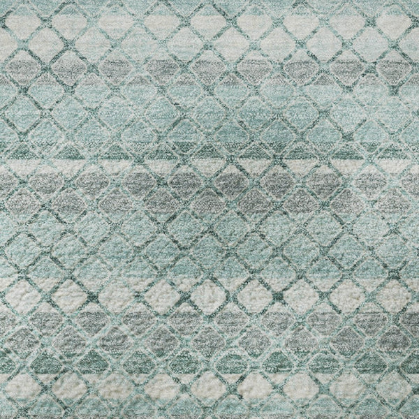 HomeRoots 9' X 12' Teal Ivory and Gray Geometric Washable Area Rug with UV Protection for Stylish Spaces 710890