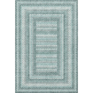 HomeRoots 9' X 12' Teal Ivory and Gray Geometric Washable Area Rug with UV Protection for Stylish Spaces 710890