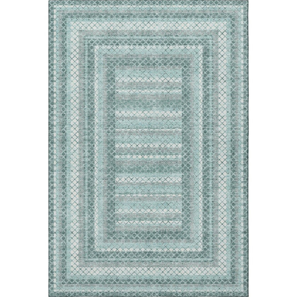 HomeRoots 9' X 12' Teal Ivory and Gray Geometric Washable Area Rug with UV Protection for Stylish Spaces 710890