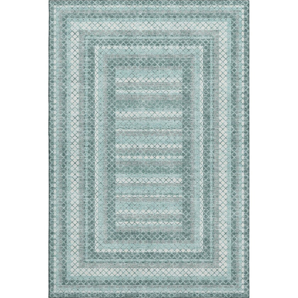HomeRoots 10' X 14' Teal Ivory & Gray Geometric Area Rug - Durable, Washable, UV Protected for Busy Homes 710891