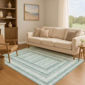 HomeRoots 10' X 14' Teal Ivory & Gray Geometric Area Rug - Durable, Washable, UV Protected for Busy Homes 710891