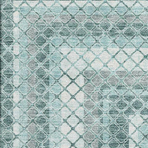 HomeRoots 10' X 14' Teal Ivory & Gray Geometric Area Rug - Durable, Washable, UV Protected for Busy Homes 710891