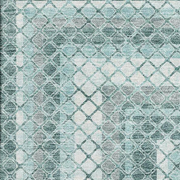 HomeRoots 10' X 14' Teal Ivory & Gray Geometric Area Rug - Durable, Washable, UV Protected for Busy Homes 710891