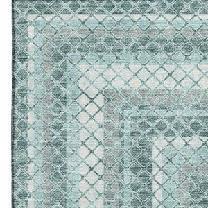 HomeRoots 10' X 14' Teal Ivory & Gray Geometric Area Rug - Durable, Washable, UV Protected for Busy Homes 710891