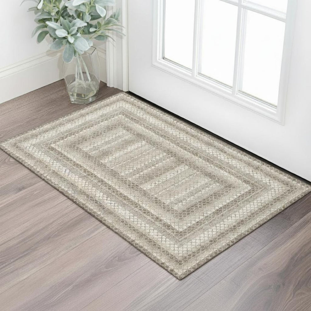 HomeRoots 5' X 8' Geometric Washable Area Rug in Taupe, Ivory & Gray – UV Protected, Durable & Stylish Design 710893
