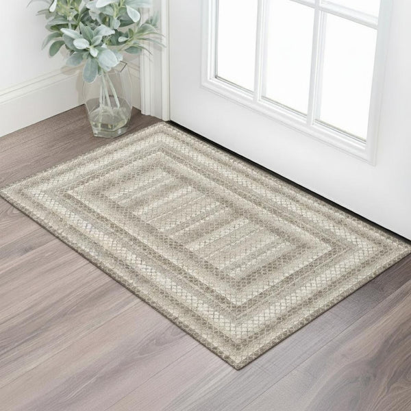 HomeRoots 5' X 8' Geometric Washable Area Rug in Taupe, Ivory & Gray – UV Protected, Durable & Stylish Design 710893