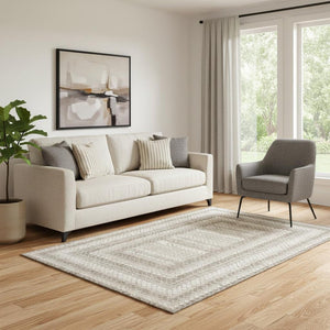 HomeRoots 8' Modern Geometric Washable Round Rug in Taupe, Ivory & Gray - UV Protected, Pet Friendly Design 710894
