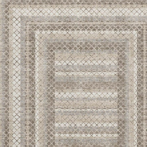HomeRoots 8' Modern Geometric Washable Round Rug in Taupe, Ivory & Gray - UV Protected, Pet Friendly Design 710894