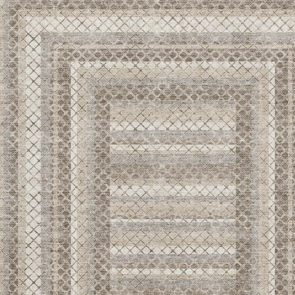 HomeRoots 8' Modern Geometric Washable Round Rug in Taupe, Ivory & Gray - UV Protected, Pet Friendly Design 710894