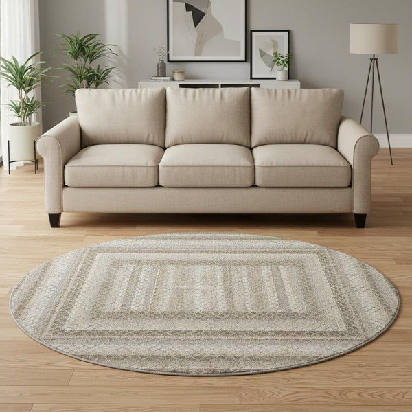 HomeRoots 8' X 10' Geometric Washable Area Rug in Taupe, Ivory & Gray – UV Protected, Stain-Resistant Design! 710895