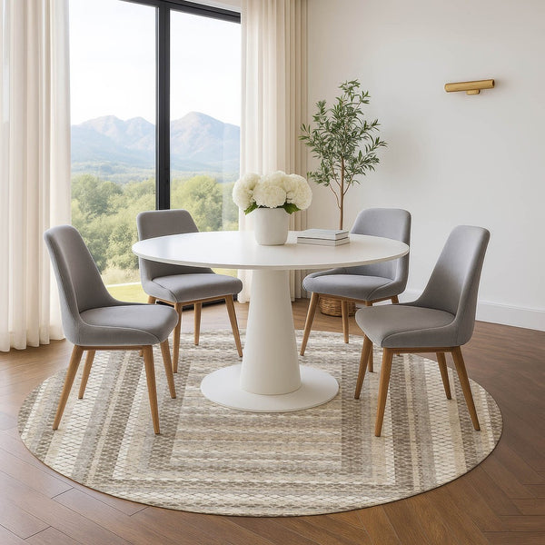HomeRoots 8' X 10' Geometric Washable Area Rug in Taupe, Ivory & Gray – UV Protected, Stain-Resistant Design! 710895