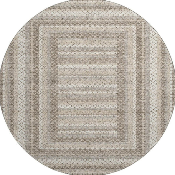 HomeRoots 8' X 10' Geometric Washable Area Rug in Taupe, Ivory & Gray – UV Protected, Stain-Resistant Design! 710895