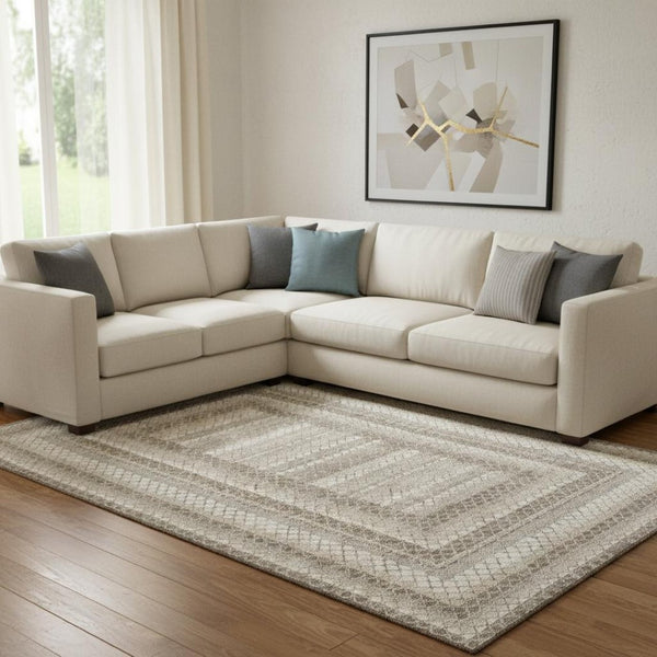 HomeRoots 9' X 12' Taupe Ivory and Gray Geometric Area Rug - Washable, UV Protected, Durable for High Traffic Spaces 710896
