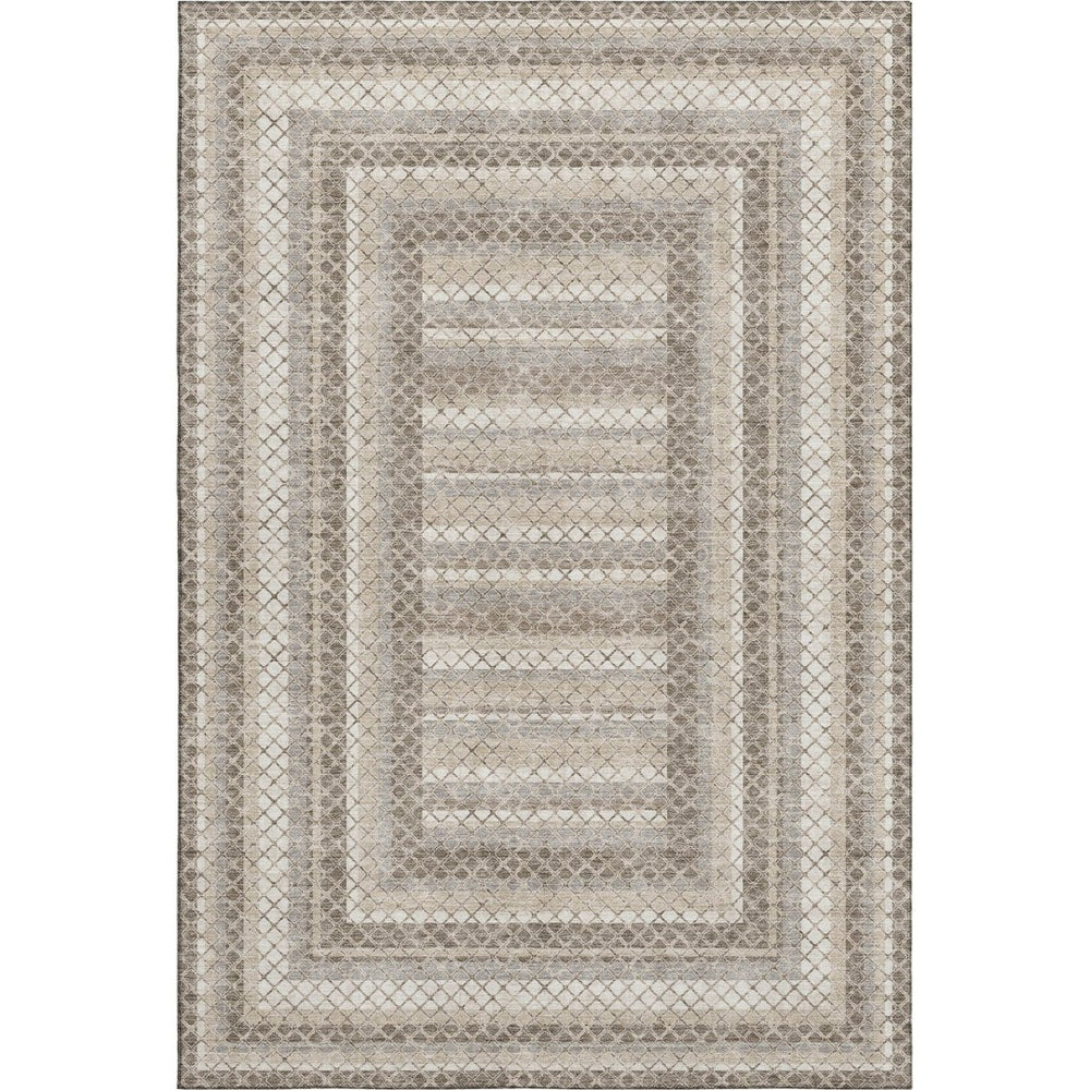 HomeRoots 9' X 12' Taupe Ivory and Gray Geometric Area Rug - Washable, UV Protected, Durable for High Traffic Spaces 710896