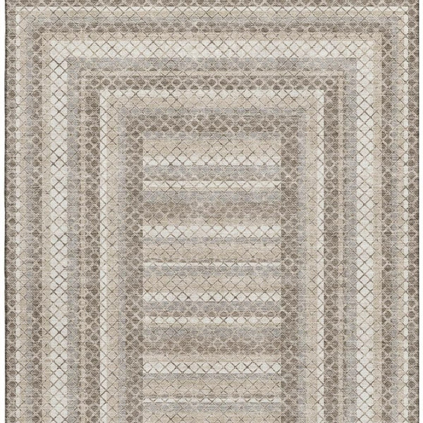 HomeRoots 9' X 12' Taupe Ivory and Gray Geometric Area Rug - Washable, UV Protected, Durable for High Traffic Spaces 710896