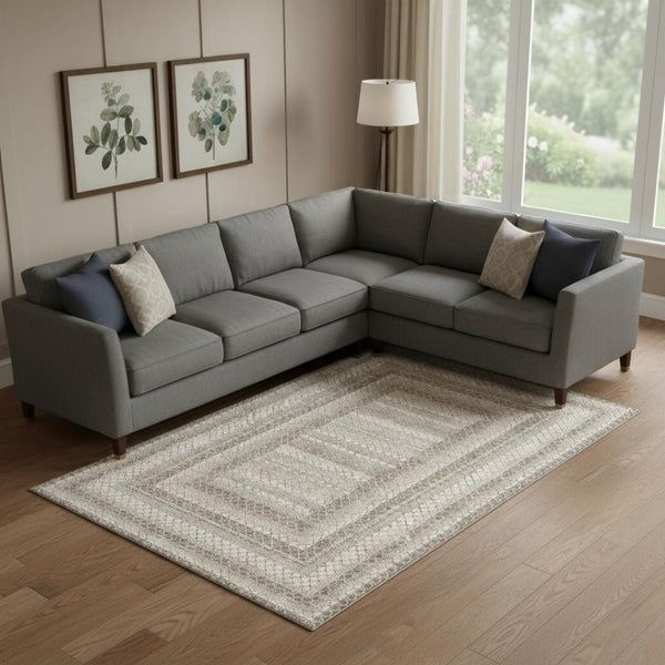 HomeRoots 10' X 14' Taupe Ivory & Gray Geometric Area Rug - Washable, UV Protected, Perfect for High-Traffic Homes! 710897
