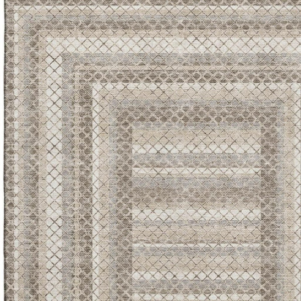HomeRoots 10' X 14' Taupe Ivory & Gray Geometric Area Rug - Washable, UV Protected, Perfect for High-Traffic Homes! 710897