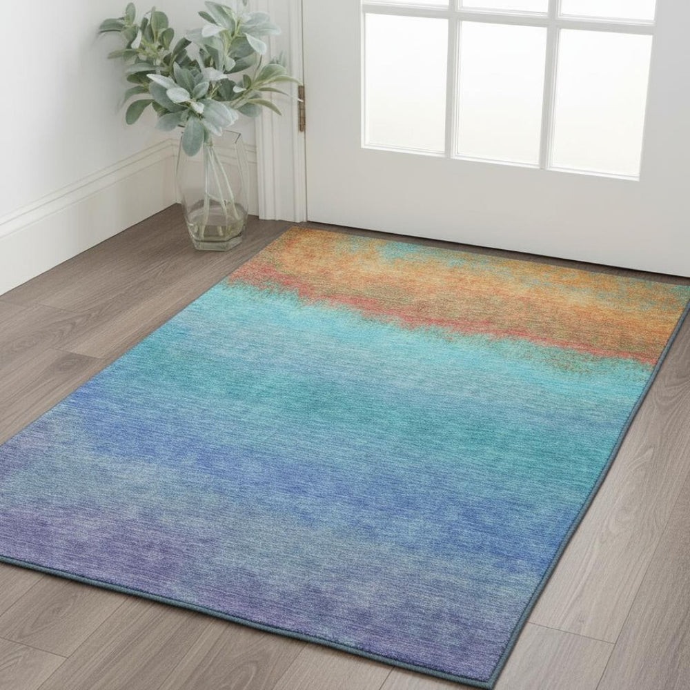 HomeRoots 5' X 8' Vibrant Aqua Orange Copper Ombre Washable Area Rug - Durable, UV Protected & Easy Care! 710899