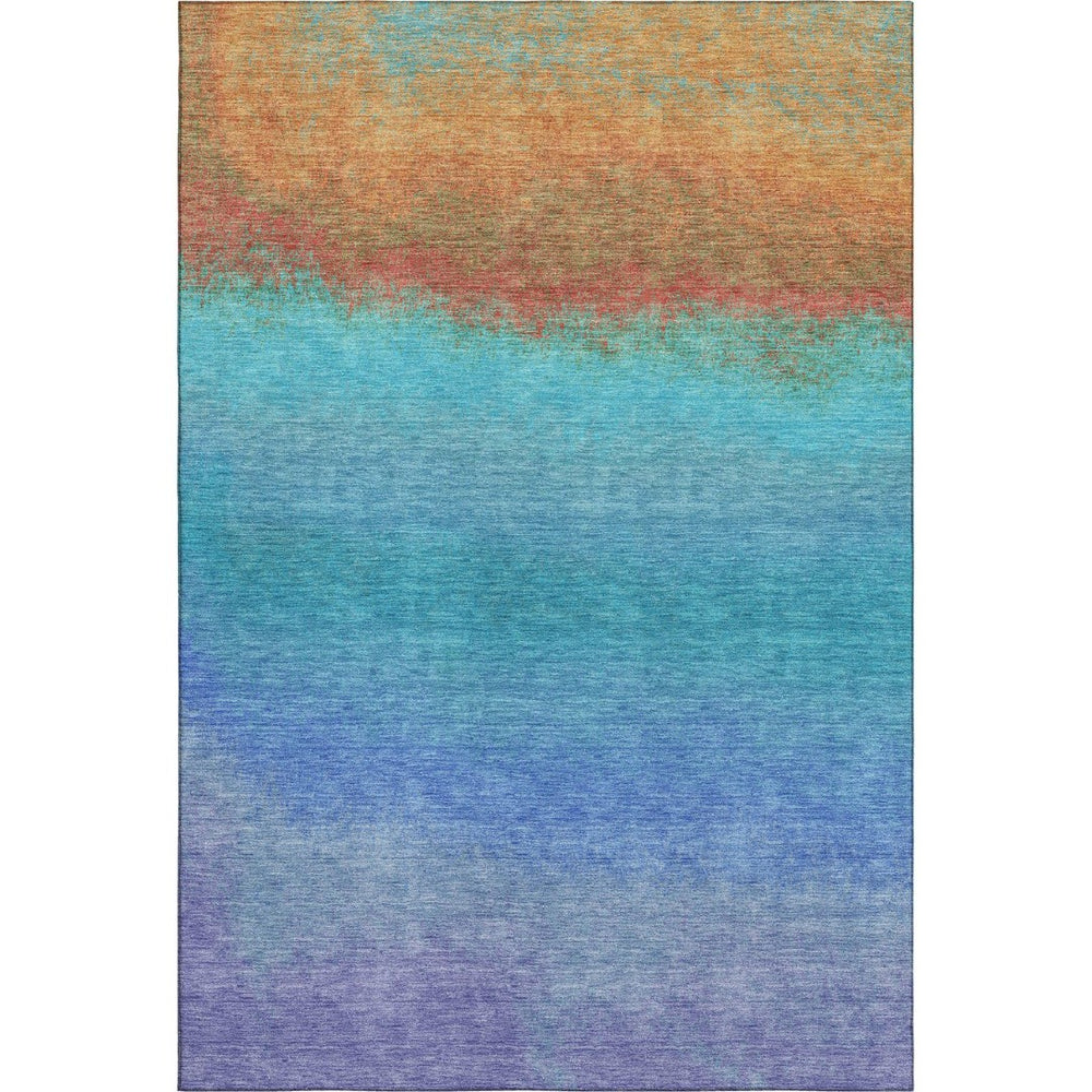 HomeRoots 5' X 8' Vibrant Aqua Orange Copper Ombre Washable Area Rug - Durable, UV Protected & Easy Care! 710899