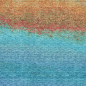 HomeRoots 5' X 8' Vibrant Aqua Orange Copper Ombre Washable Area Rug - Durable, UV Protected & Easy Care! 710899