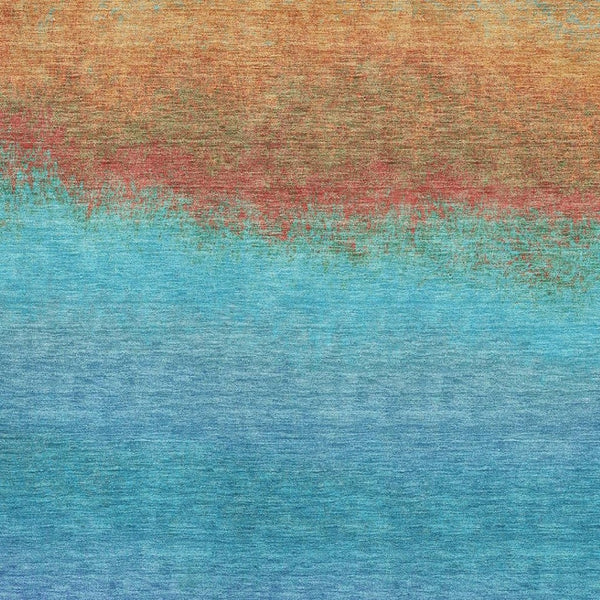 HomeRoots 5' X 8' Vibrant Aqua Orange Copper Ombre Washable Area Rug - Durable, UV Protected & Easy Care! 710899