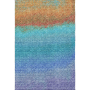 HomeRoots 8' Ombre Washable Round Rug in Aqua, Orange & Copper - UV Protected, Durable & Easy Care for Homes 710900