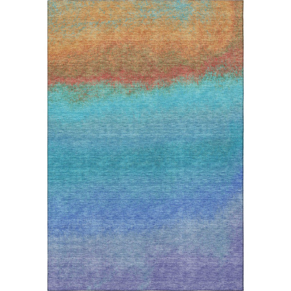 HomeRoots 8' Ombre Washable Round Rug in Aqua, Orange & Copper - UV Protected, Durable & Easy Care for Homes 710900