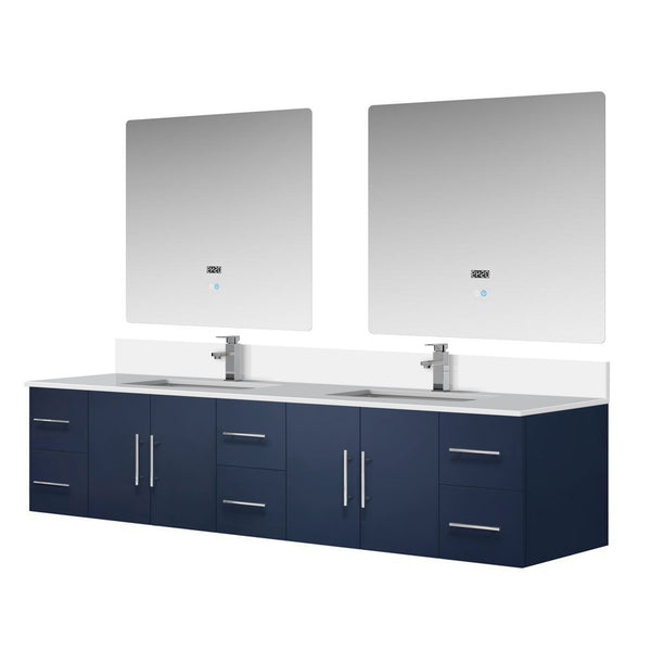 English Elm Navy Double Bath Vanity 84" W x 22" D with Cultured Marble Top, Chrome Faucets & Dual 36" LED Mirrors B2731S01106