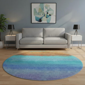 HomeRoots 8' X 10' Vibrant Aqua, Orange & Copper Ombre Area Rug - Durable, Stain Resistant & UV Protected! 710901
