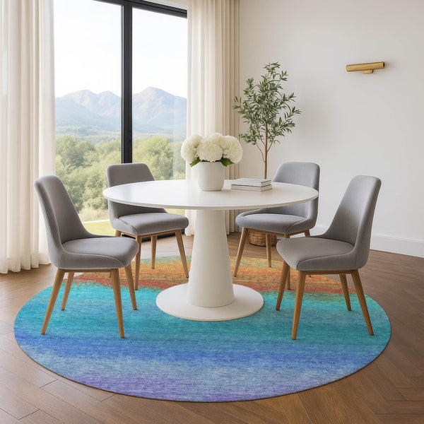 HomeRoots 8' X 10' Vibrant Aqua, Orange & Copper Ombre Area Rug - Durable, Stain Resistant & UV Protected! 710901