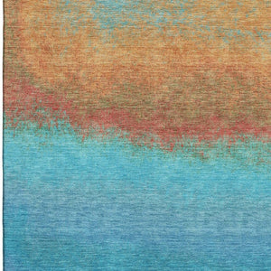 HomeRoots 9' X 12' Ombre Area Rug in Aqua, Orange & Copper - UV-Protected, Stain-Resistant for High-Traffic Spaces 710902