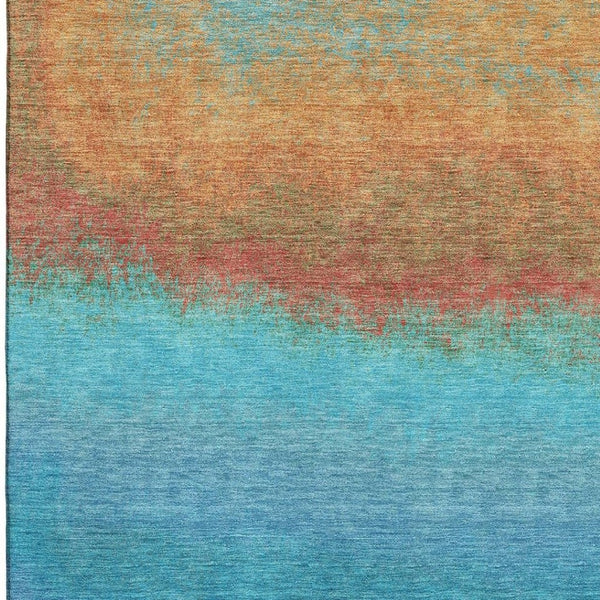 HomeRoots 9' X 12' Ombre Area Rug in Aqua, Orange & Copper - UV-Protected, Stain-Resistant for High-Traffic Spaces 710902