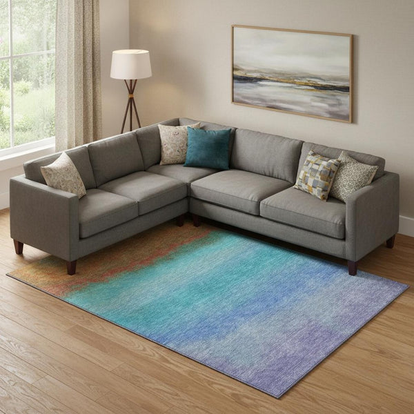 HomeRoots 10' Washable Aqua Orange Copper Ombre Area Rug - Durable, UV Protected, Perfect for Family Spaces! 710903