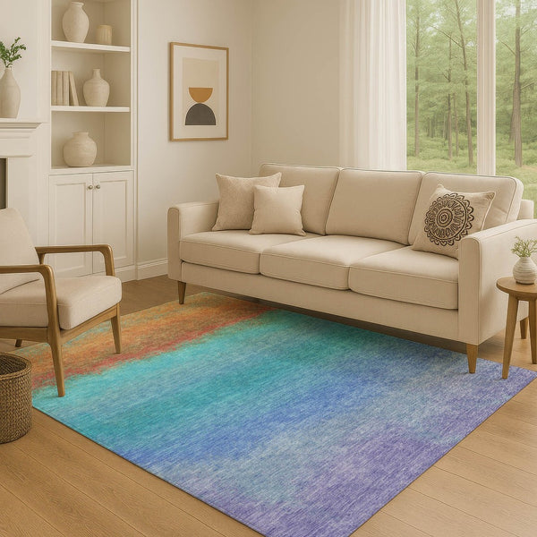 HomeRoots 10' Washable Aqua Orange Copper Ombre Area Rug - Durable, UV Protected, Perfect for Family Spaces! 710903