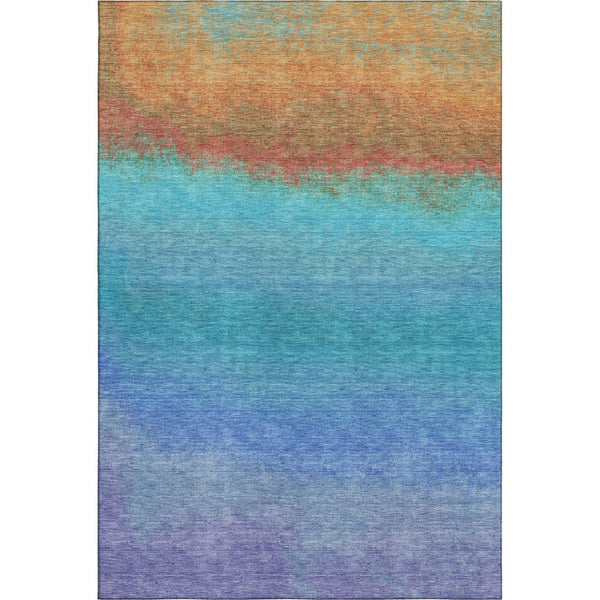 HomeRoots 10' Washable Aqua Orange Copper Ombre Area Rug - Durable, UV Protected, Perfect for Family Spaces! 710903