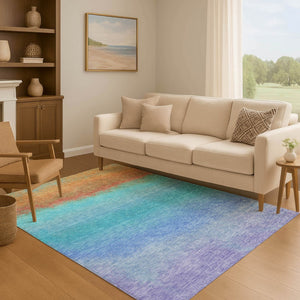 HomeRoots 10' Washable Aqua Orange Copper Ombre Area Rug - Durable, UV Protected, Perfect for Family Spaces! 710903