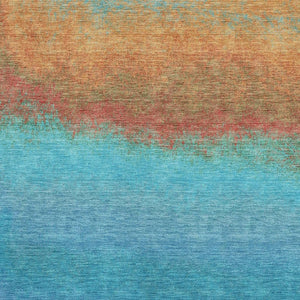 HomeRoots 10' Washable Aqua Orange Copper Ombre Area Rug - Durable, UV Protected, Perfect for Family Spaces! 710903