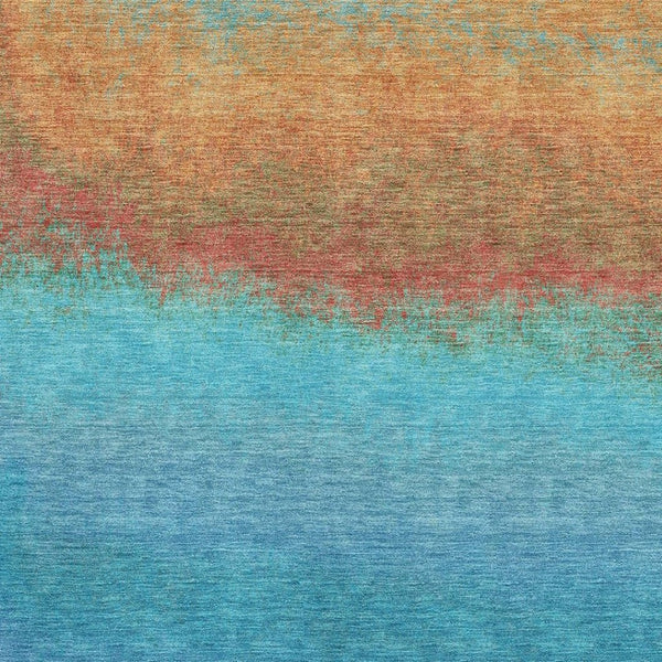 HomeRoots 10' Washable Aqua Orange Copper Ombre Area Rug - Durable, UV Protected, Perfect for Family Spaces! 710903