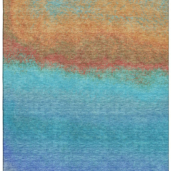 HomeRoots 10' Washable Aqua Orange Copper Ombre Area Rug - Durable, UV Protected, Perfect for Family Spaces! 710903
