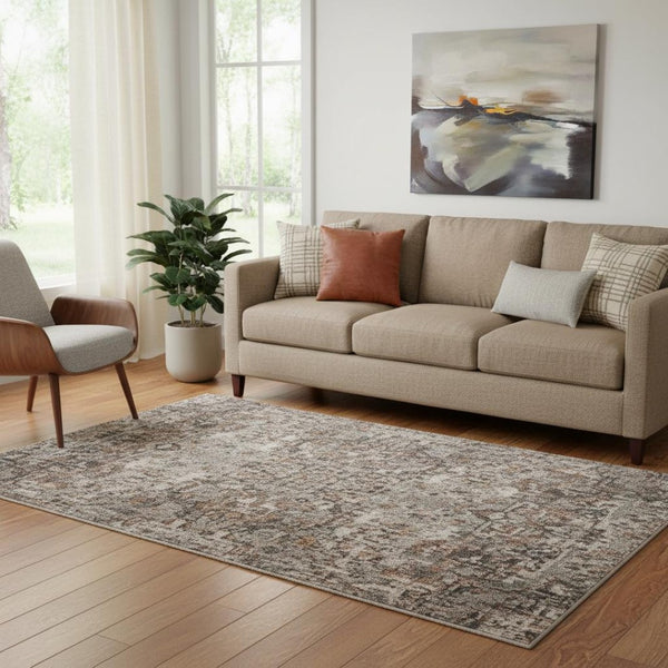 HomeRoots 8' Modern Ombre Washable Round Rug in Black, Gray & Silver - UV Protected, Stain-Resistant Design 710906