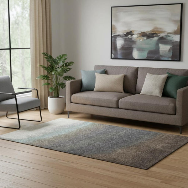 HomeRoots 8' Stylish Brown Gray Silver Ombre Washable Round Rug with UV Protection for Modern Homes & Patios 710912