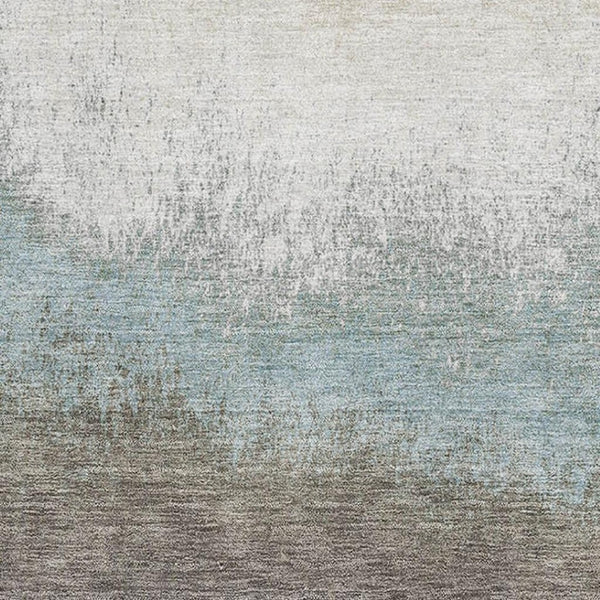 HomeRoots 8' Stylish Brown Gray Silver Ombre Washable Round Rug with UV Protection for Modern Homes & Patios 710912