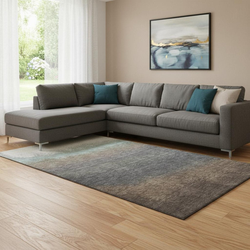 HomeRoots 9' X 12' Washable Ombre Area Rug in Brown, Gray & Silver - UV Resistant, Perfect for Homes with Kids! 710914