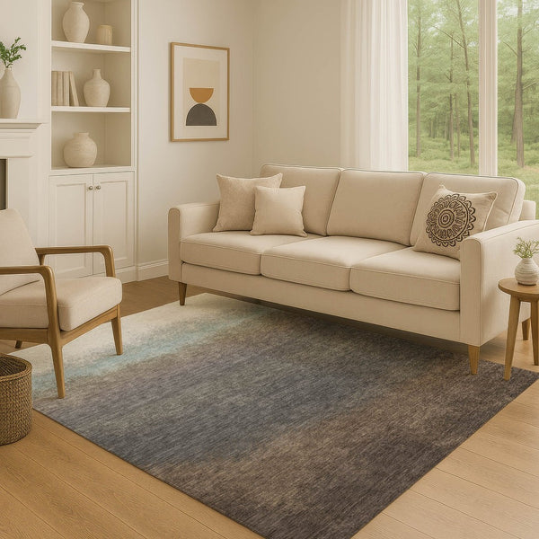 HomeRoots 9' X 12' Washable Ombre Area Rug in Brown, Gray & Silver - UV Resistant, Perfect for Homes with Kids! 710914